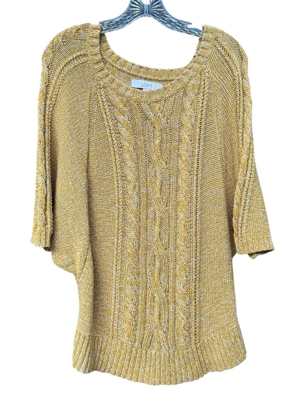 LOFT Golden Yellow Cable Knit Short Sleeve Sweater XL